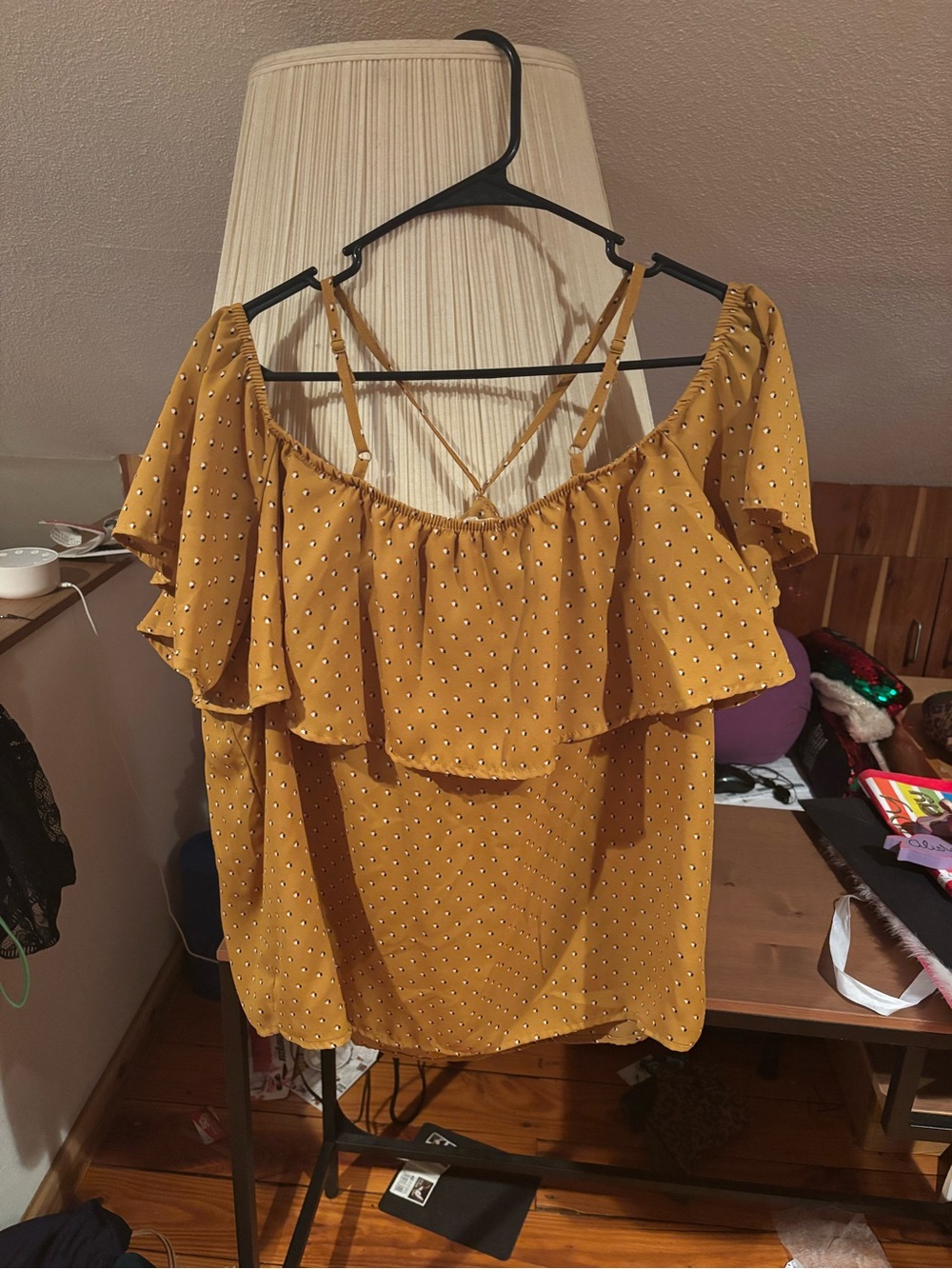 Maurices Mustard Yellow Off-Shoulder Ruffle Blouse